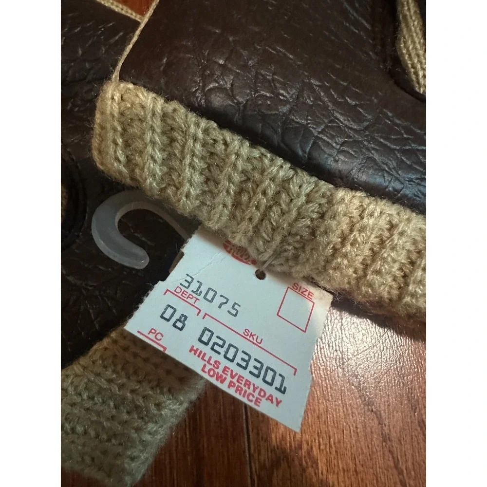 Vintage Brown Faux Leather Gloves S/M Tan Knit 1950s 1960s Chic Taiwan NOS New